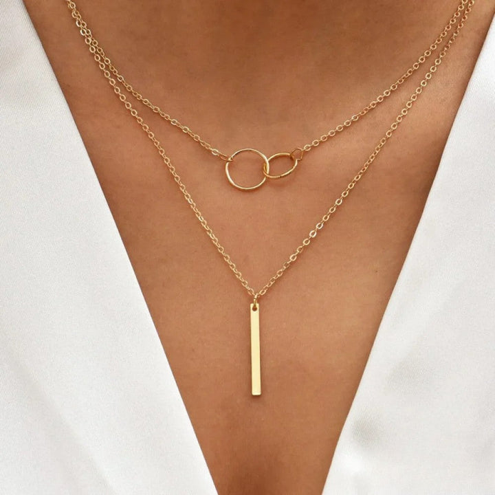 Retro Gold Double Circle Pendant Halskette