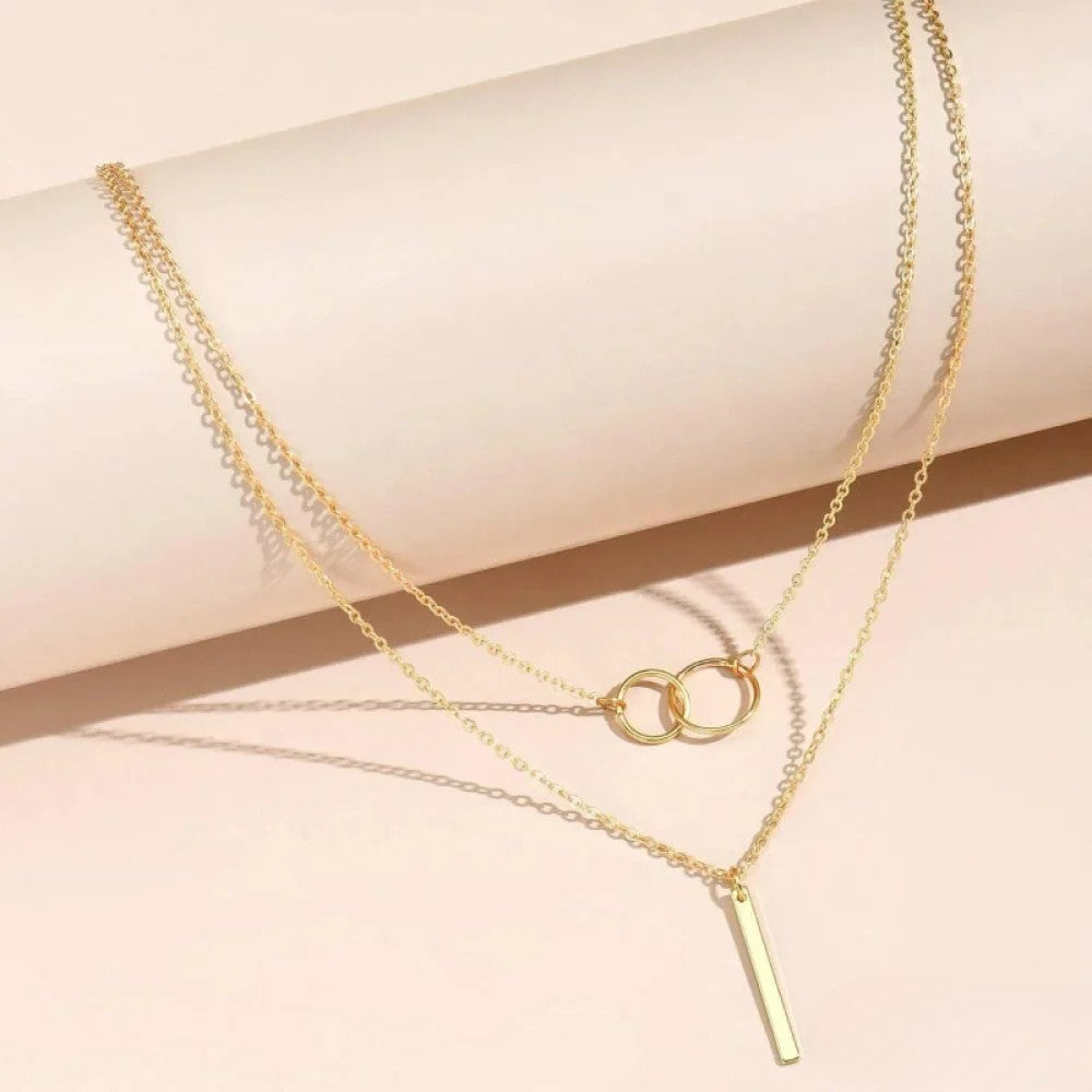Retro Gold Double Circle Pendant Halskette